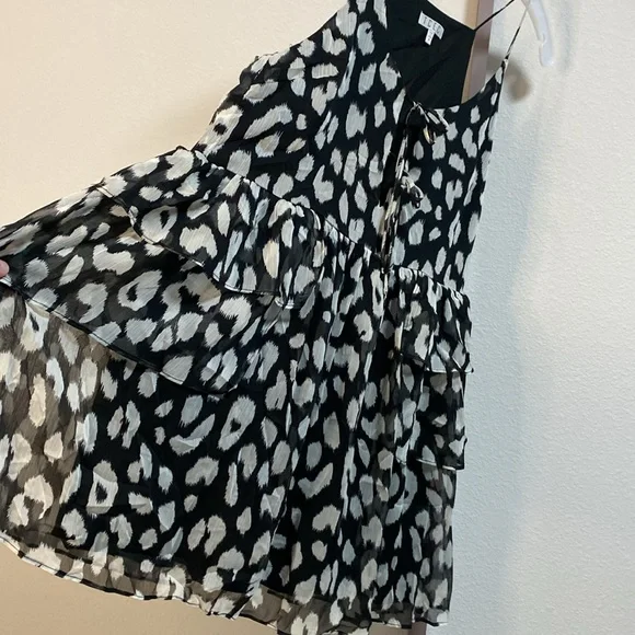 TCEC  Animal Print Tiered Ruffle Crepe Chiffon Mini Dress with Full LIning - Picture 6 of 10